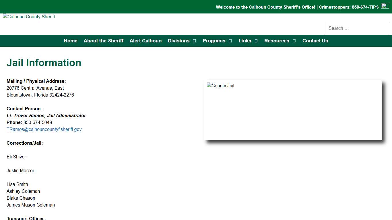 Jail Information – Calhoun County Sheriff